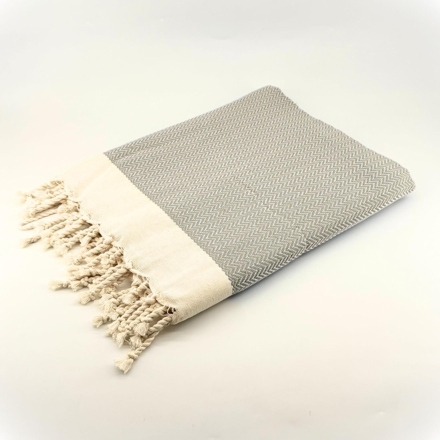 Set de 2 Foutas tunisienne Zigzag 100% coton Bleue & Grège