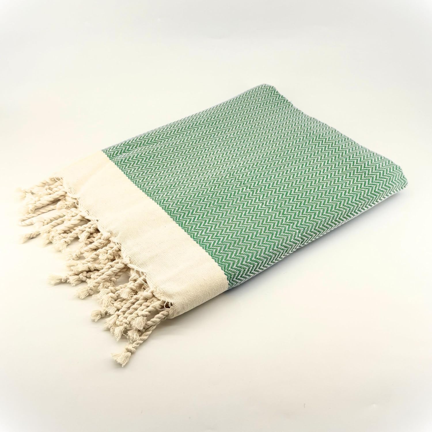 Set de 2 Foutas tunisienne Zigzag 100% coton Bleue Vert & Vert