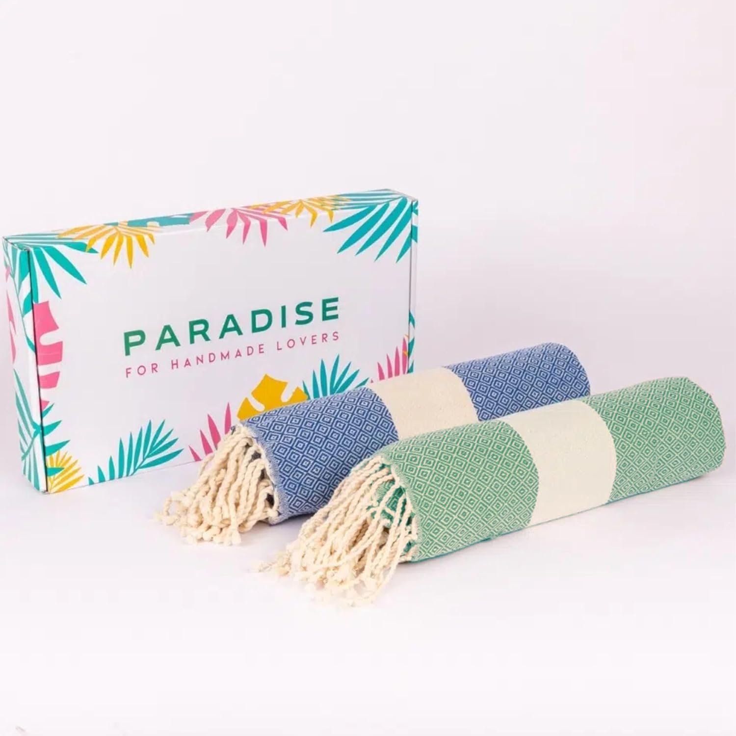 Set de 2 Foutas Turques 100% Coton Vert emraude & Bleue Royale