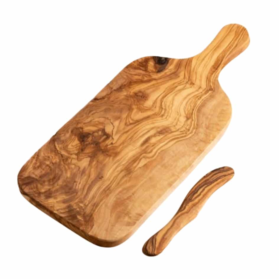 Set artisanal de planche à découper et couteau en bois d'olivier - fait main