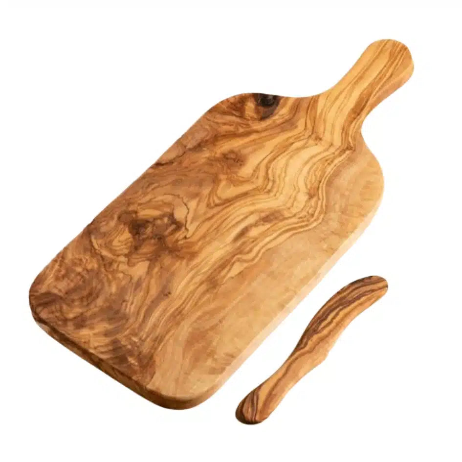 Set artisanal de planche à découper et couteau en bois d'olivier - fait main