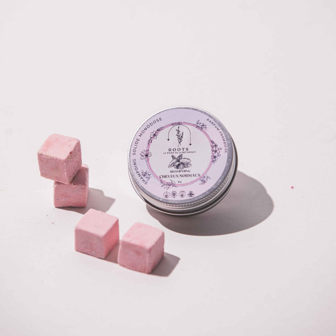 12 cubes de shampoing solide framboise pour cheveux normaux
