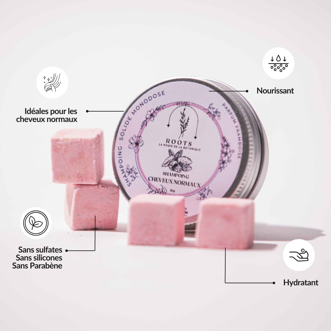 12 cubes de shampoing solide framboise pour cheveux normaux