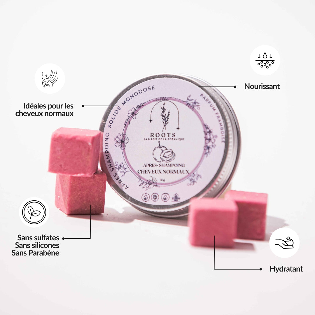 12 cubes d'après-shampoing solide framboise rouge rose pour cheveux gras