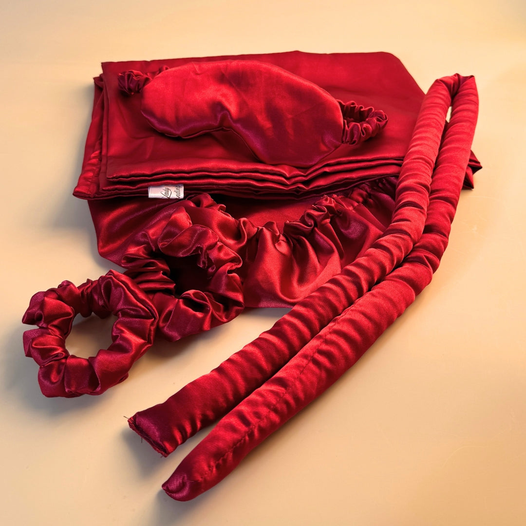 Ensemble Soin Satin Rouge Nuit - Luxe Anti-Frisottis