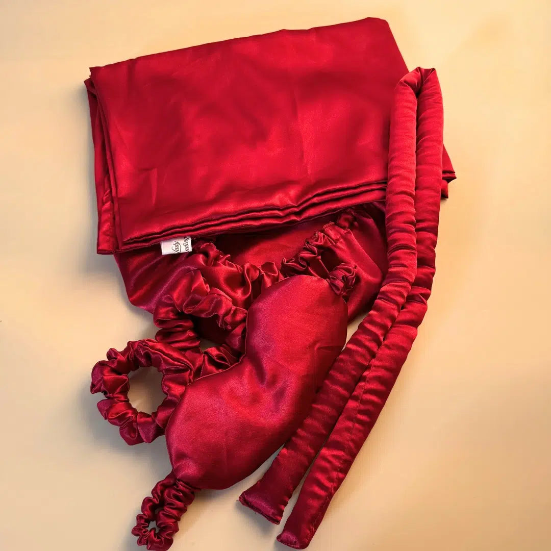 Ensemble Soin Satin Rouge Nuit - Luxe Anti-Frisottis