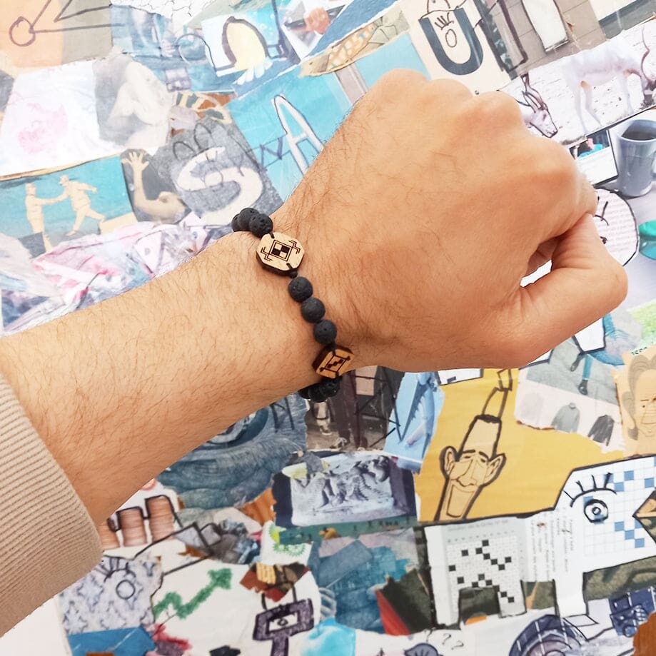 Volcanic Stone Beaded Bracelet & Solid Wood Pendant