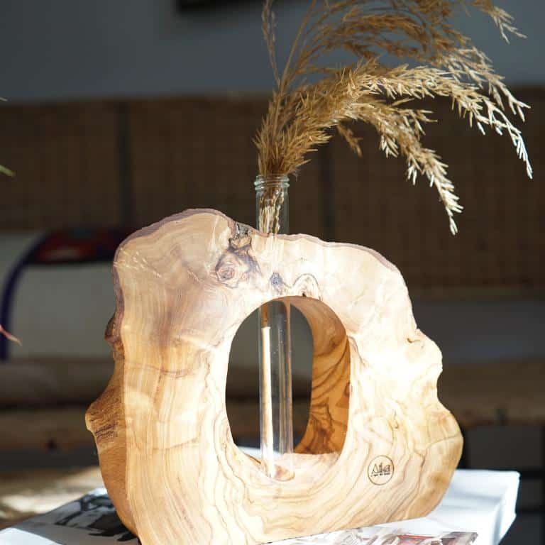 Vase hydroponique en bois d'olivier naturel, artisanal et écoresponsable