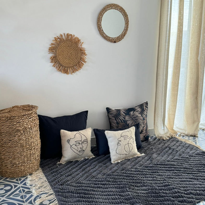 Tapis en coton SANTO à Poils hauts bleu gris – Personnalisable en Coton ou Laine