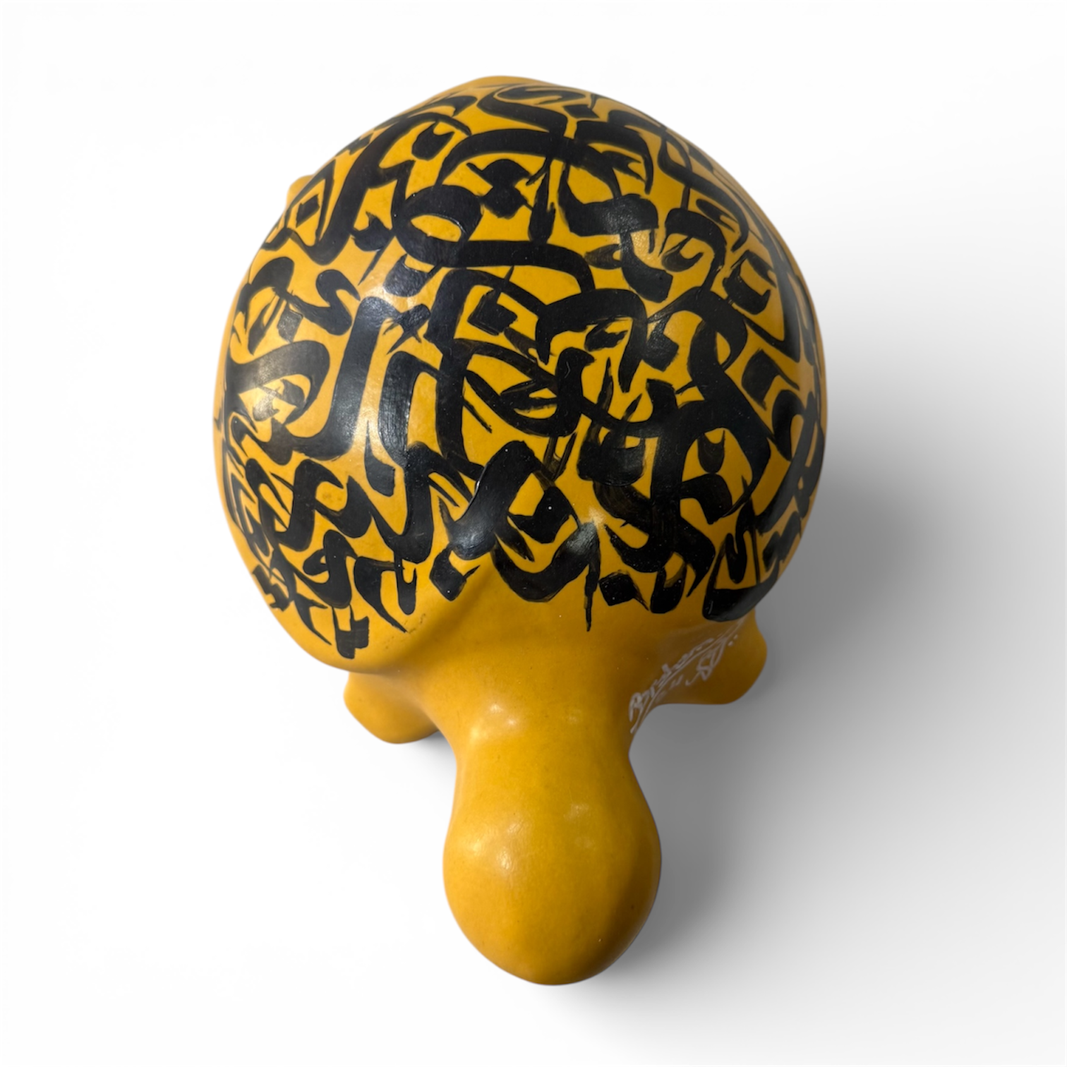 Tortue en céramique jaune avec calligraphie artistique - L 25 cm