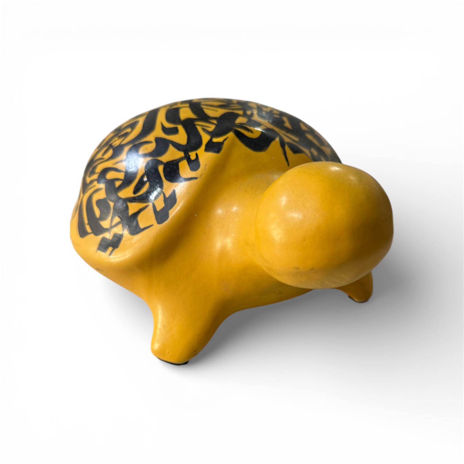 Tortue en céramique jaune avec calligraphie artistique - L 25 cm