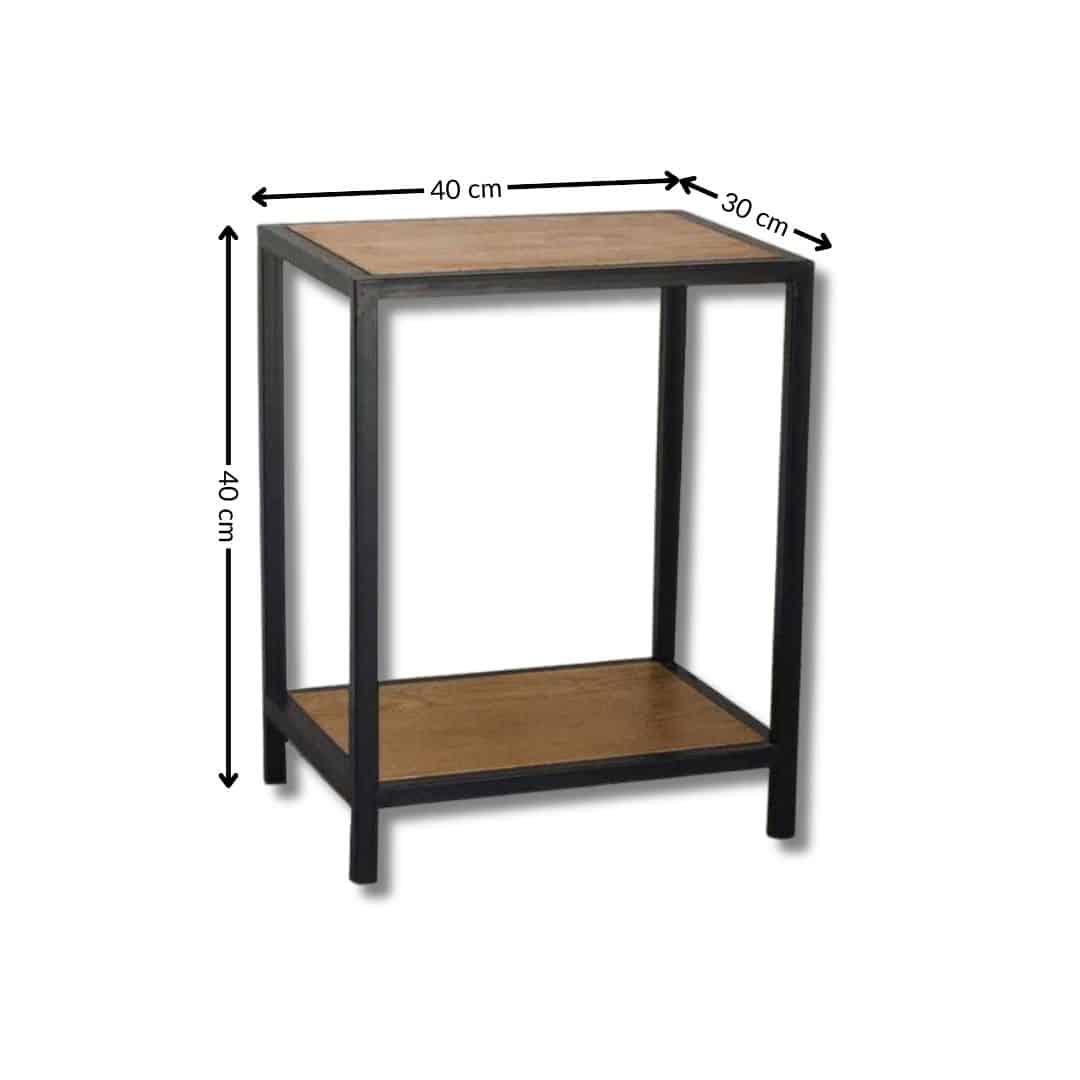 Table basse à deux étages en bois frêne et acier noir (40 × 30 × 40 cm)