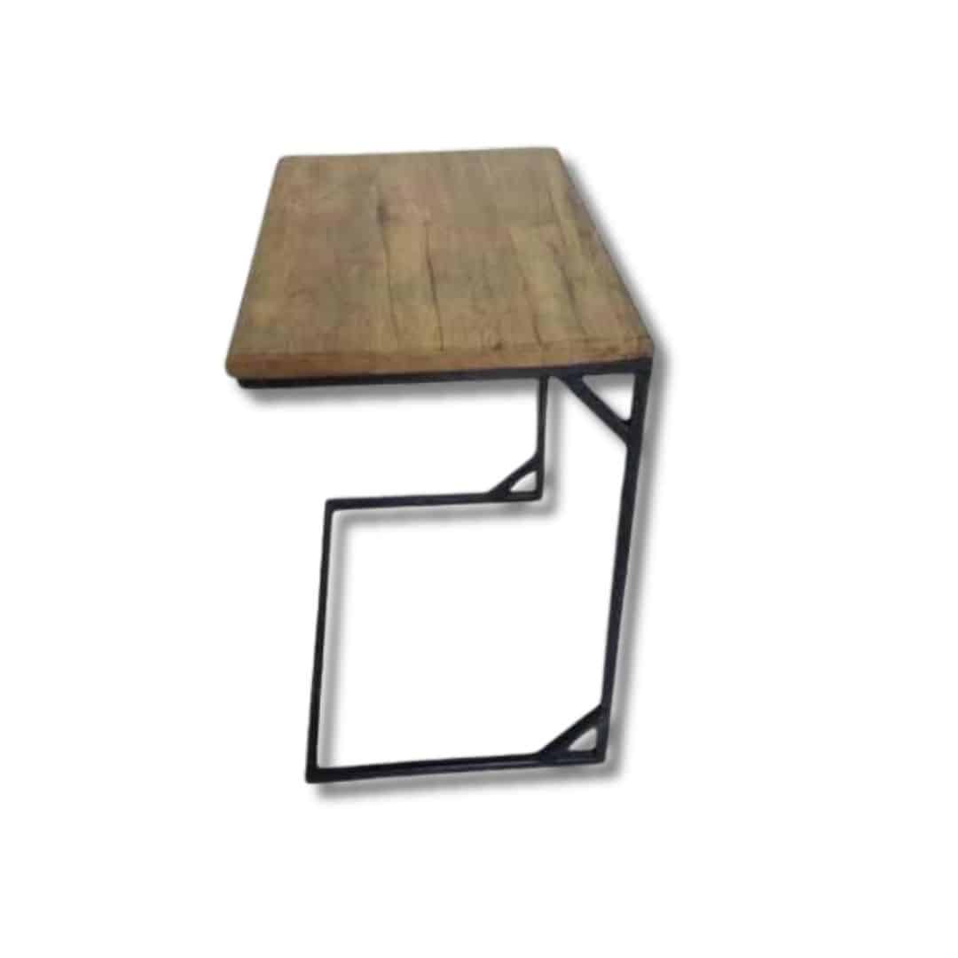 Table multitâche Forme C en bois fraké et acier noir – design moderne et pratique