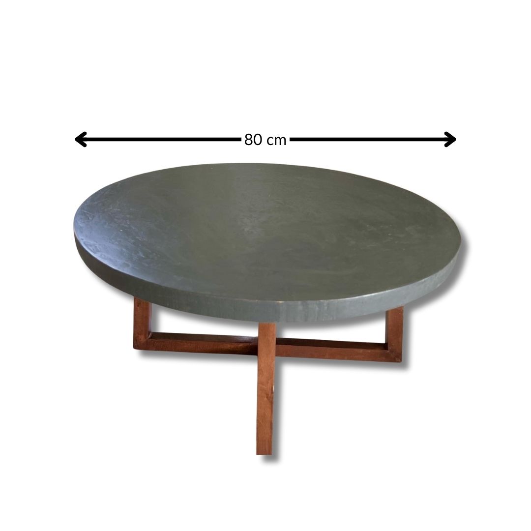 Table ronde Mawenzi en béton ciré et bois massif (80 cm)