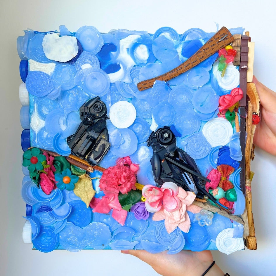 Tableau Recyclé – Deux Oiseaux sur une Branche