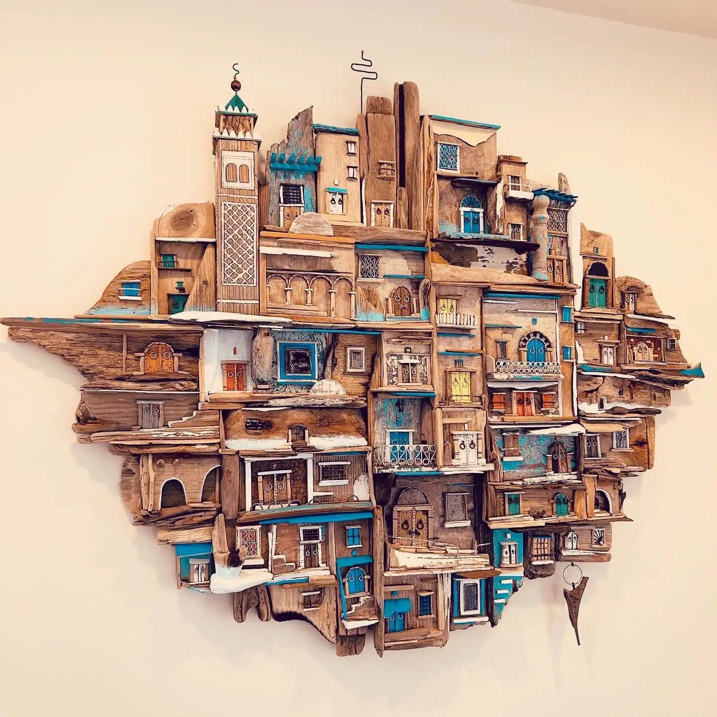 Tableau Sidi Bou Saïd en bois recyclé fait main