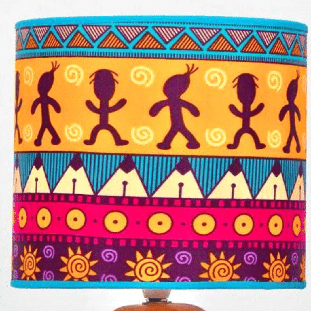 Taliare lampshade – Ethnic design in African wax and ceramic (40cm × 20cm)