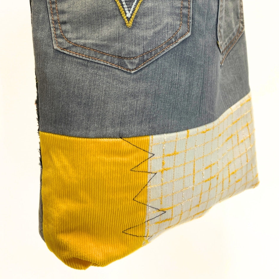 Tote Bag en Tissus Upcyclé - Jean Revalorisé, velours côtelé et tissu à carreaux
