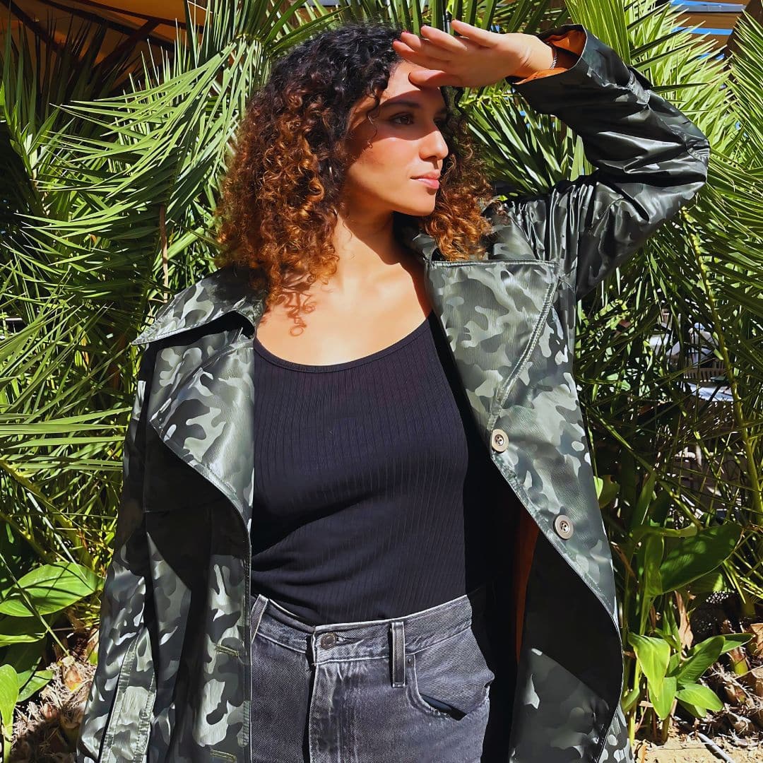 Military waterproof trench coat with orange lining