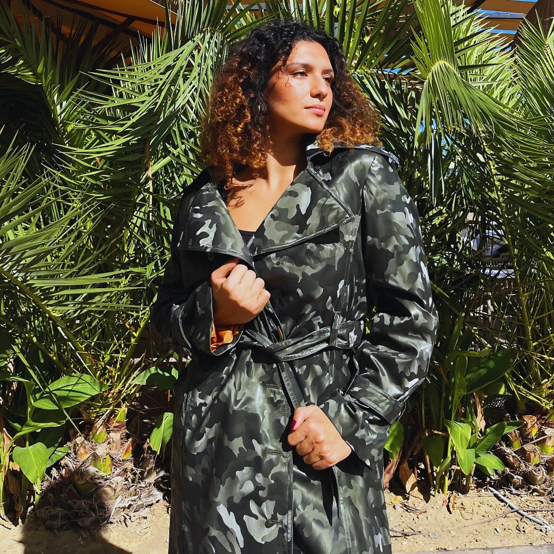 Military waterproof trench coat with orange lining