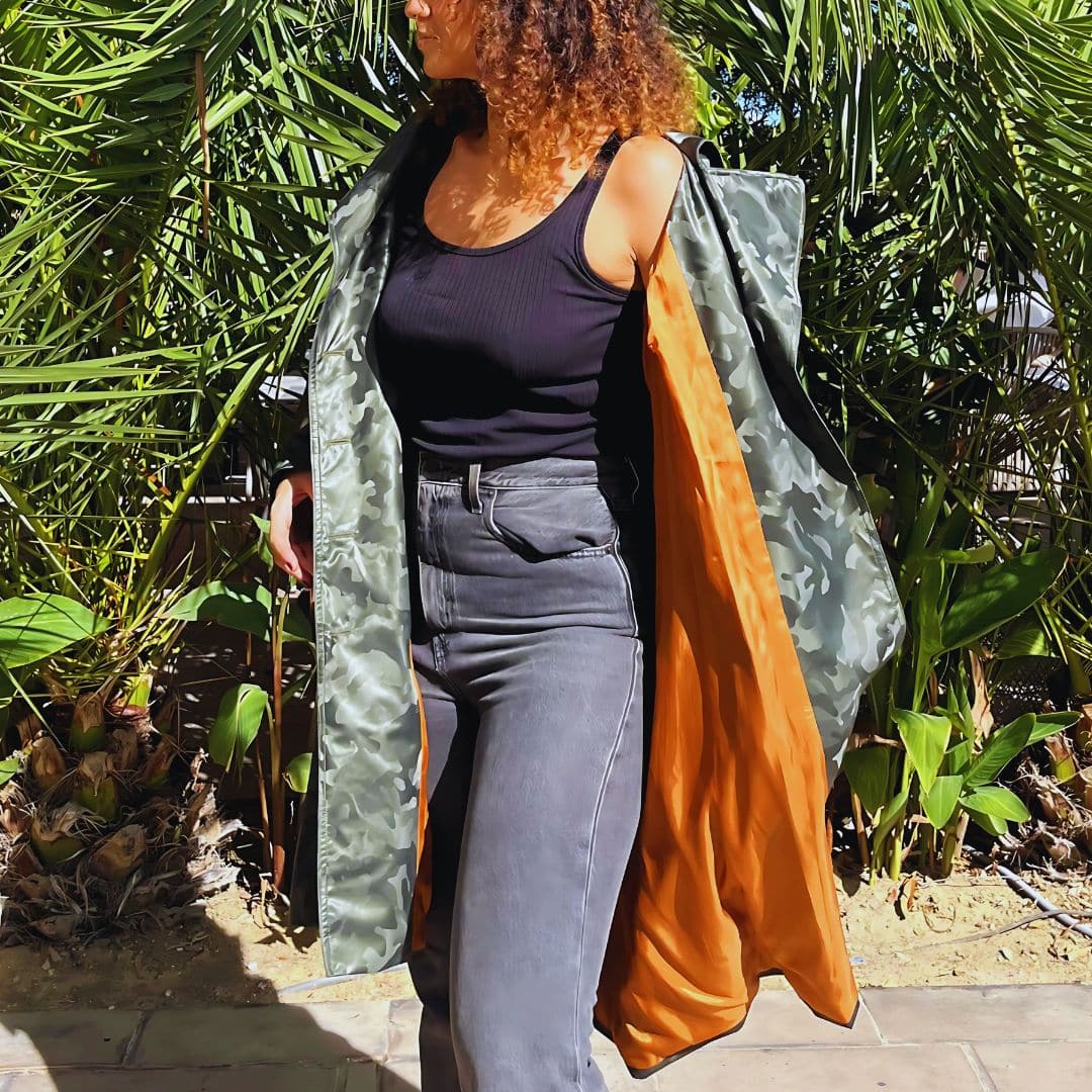Military waterproof trench coat with orange lining