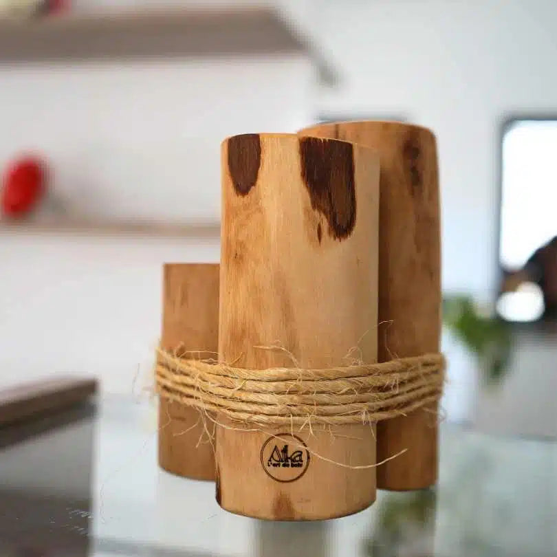 Trio bougeoirs assemblés en bois d’olivier tunisien 100% naturel