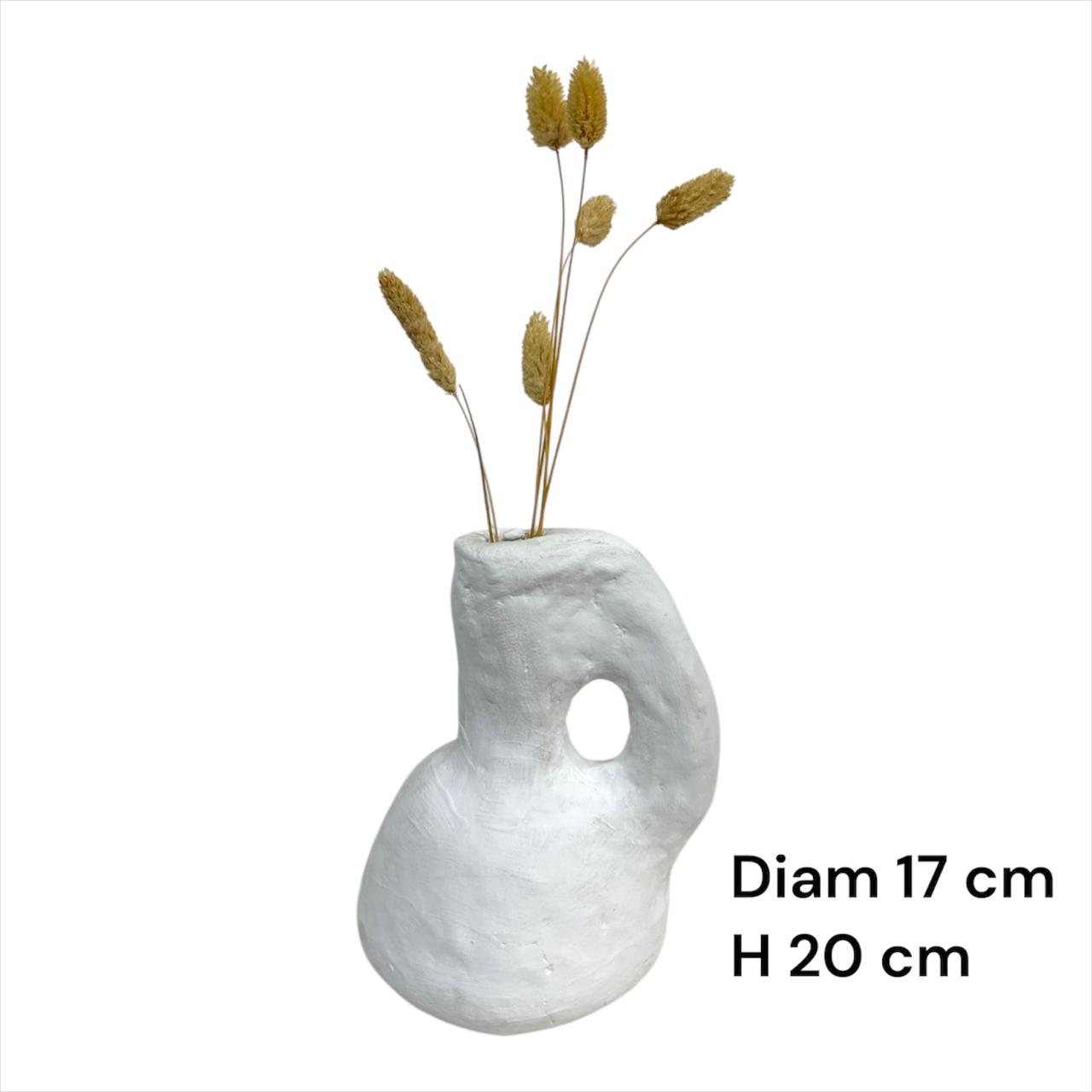 Vase blanc en poterie - Bouquet de fleurs séchées