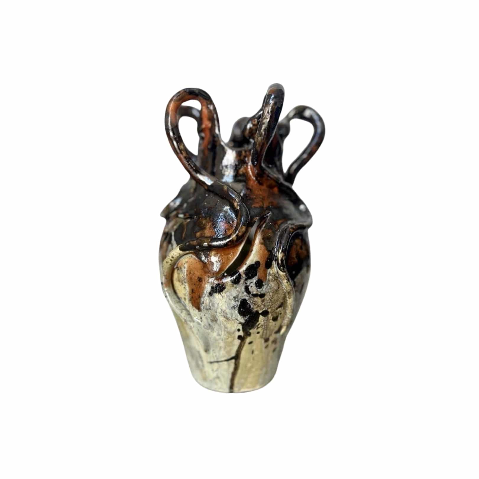 Ceramic vase with tentacles and bronze enamel, unique piece (28 x 17 x 17 cm)