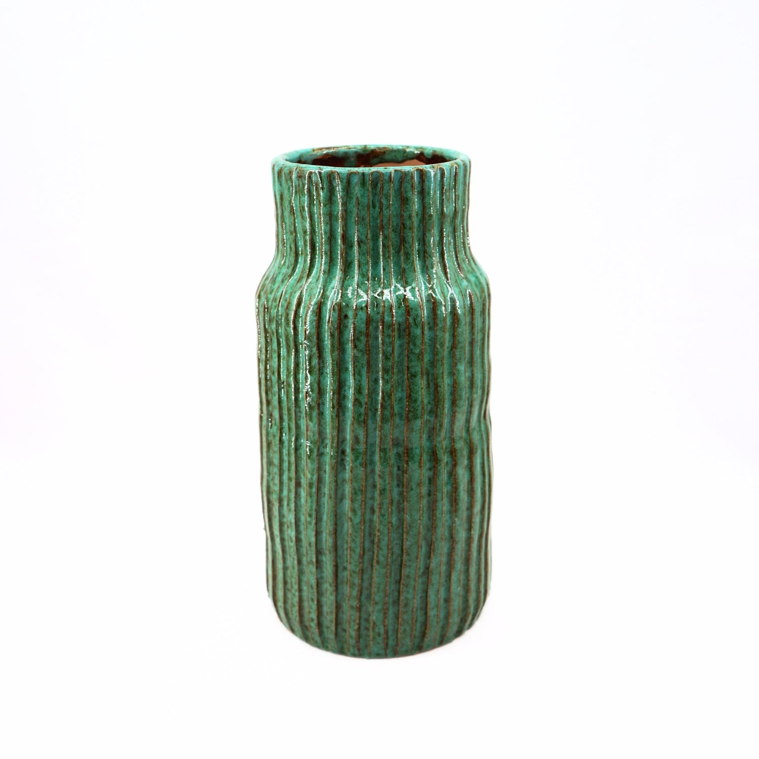 Vase turquoise en céramique artisanale, élégance unique 27 cm