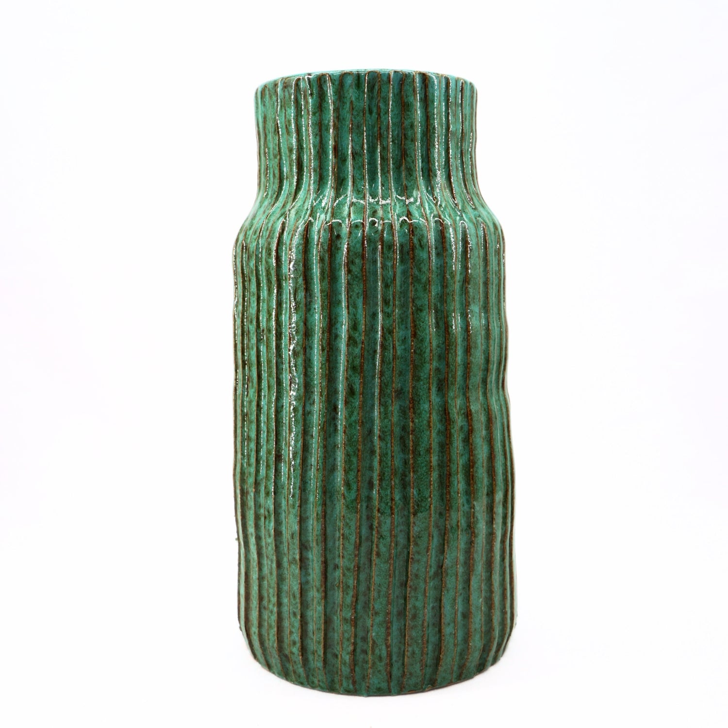 Vase turquoise en céramique artisanale, élégance unique 27 cm