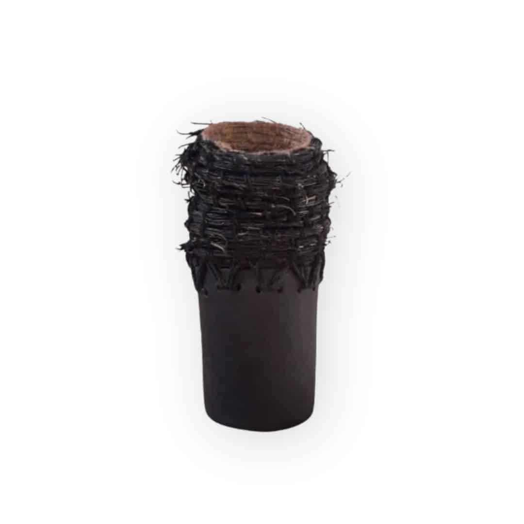 Black Ceramic and Halfa Fiber Vase (30 x 12 cm)