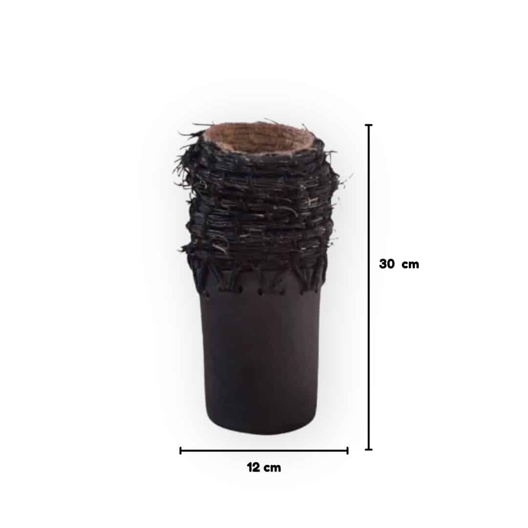 Black Ceramic and Halfa Fiber Vase (30 x 12 cm)