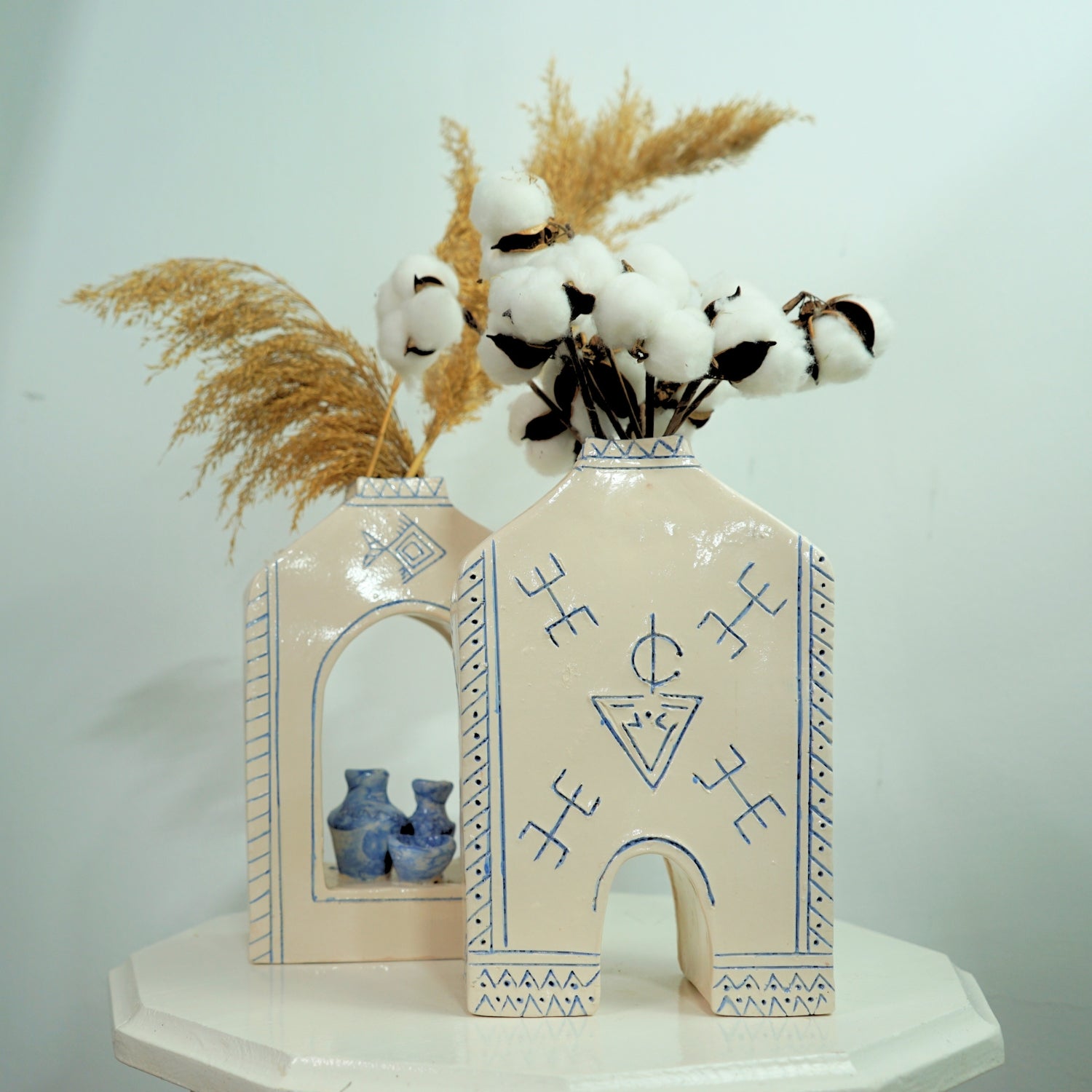 Vase céramique berbère bleu de décoration