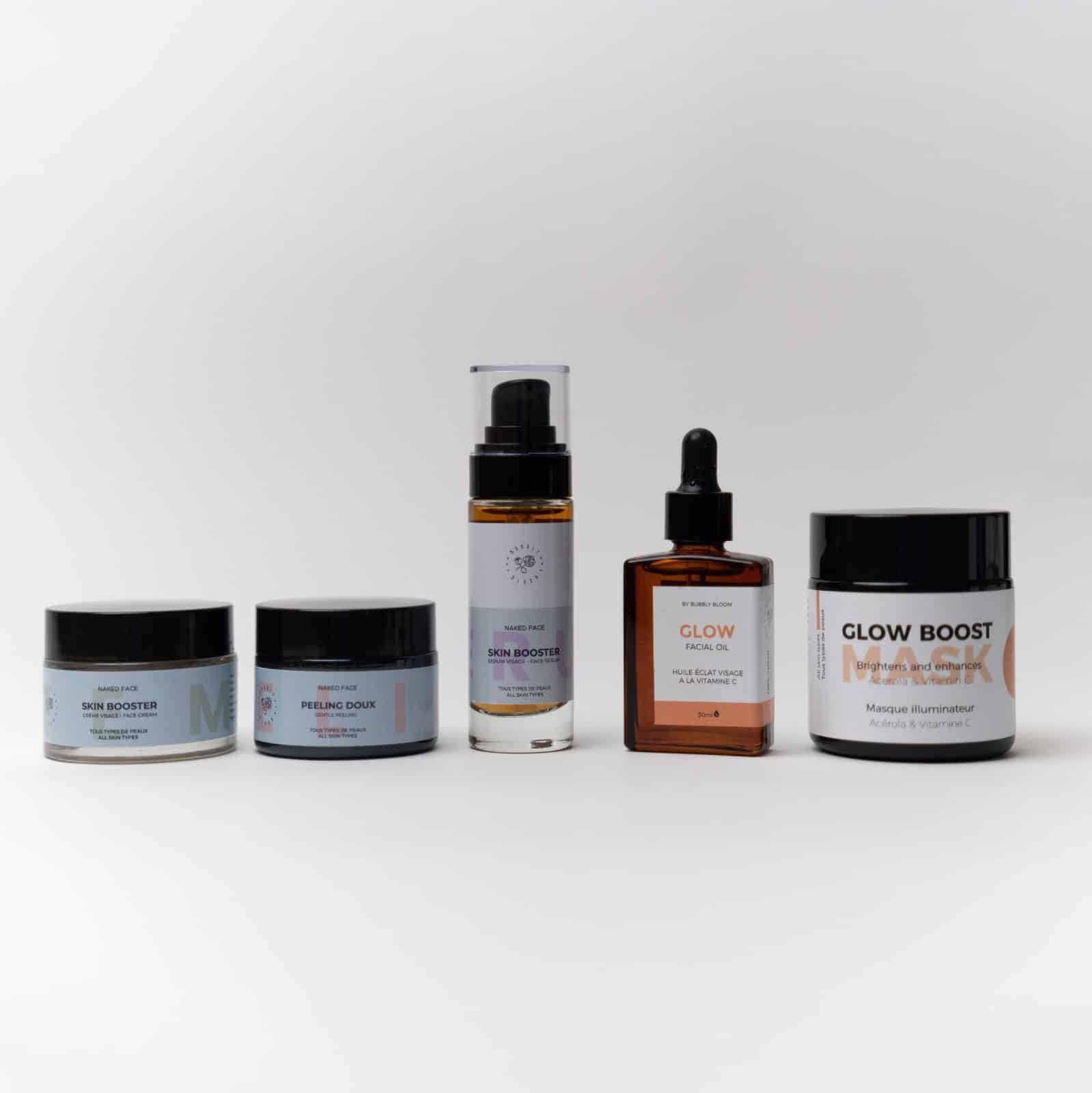 Coffret de 5 produits Glow+ : Routine Éclat Visage – Peeling, Sérum, Masque & Soin Hydratant