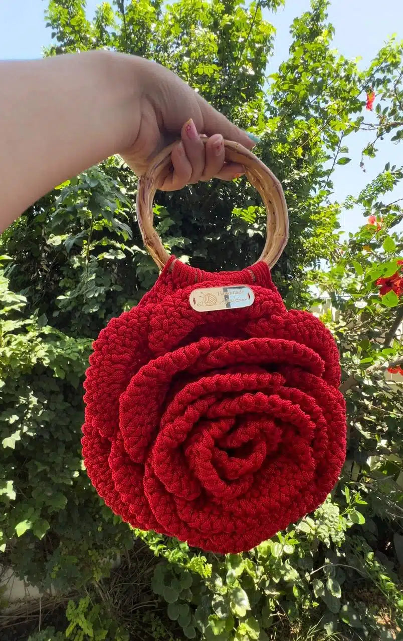 sac fleur rouge en crochet