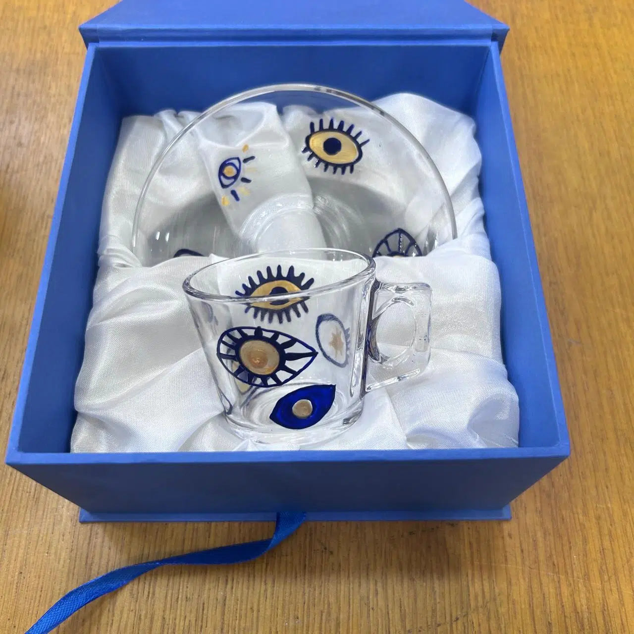 Coffret Tasse à café en verre peinte à la main