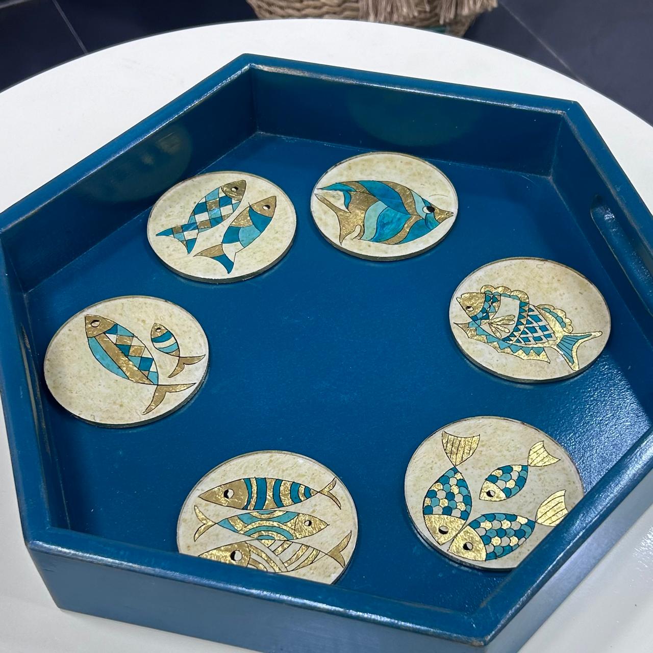 Dessous de verre en verre Turquoise et Or - Luxe et Elégance