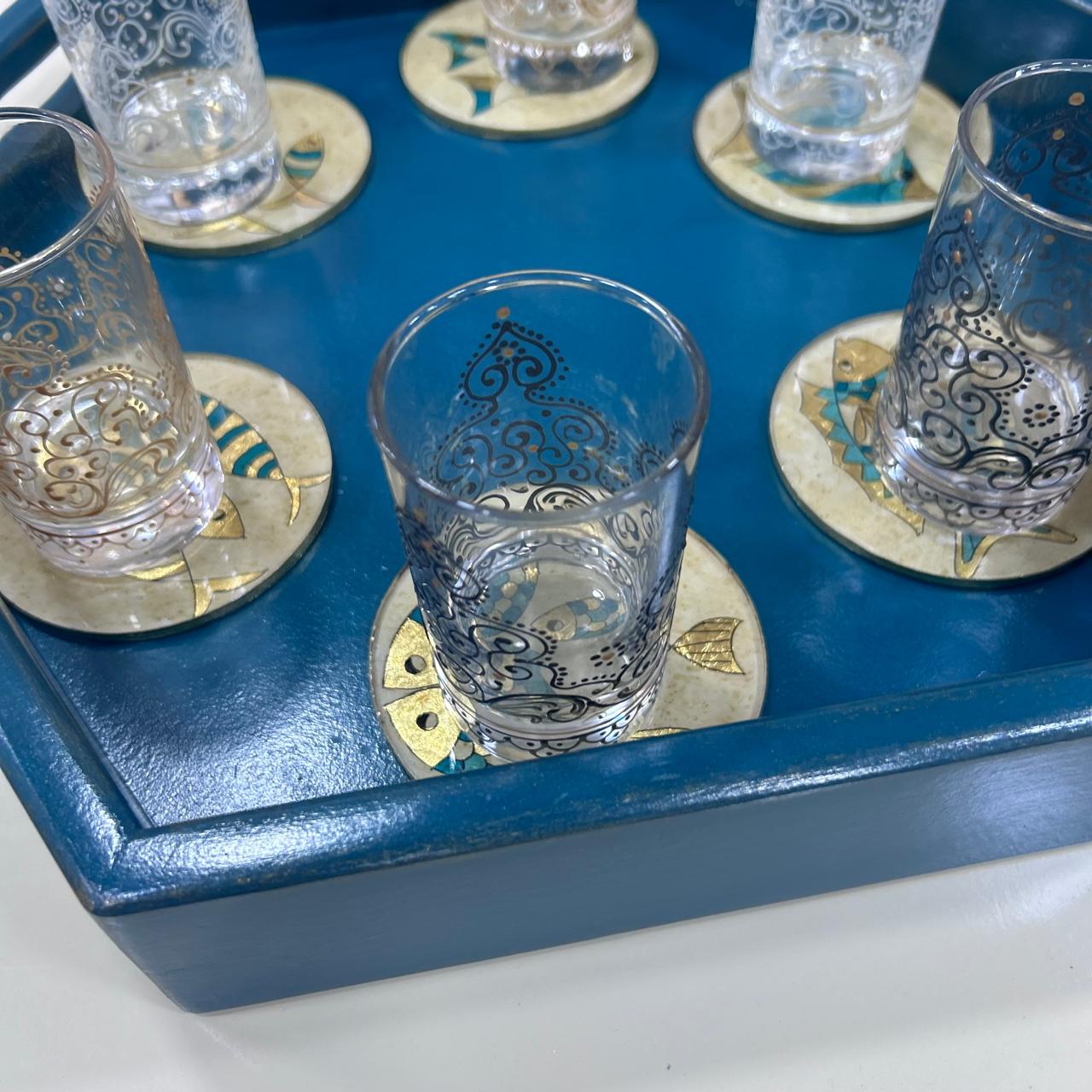 Dessous de verre en verre Turquoise et Or - Luxe et Elégance