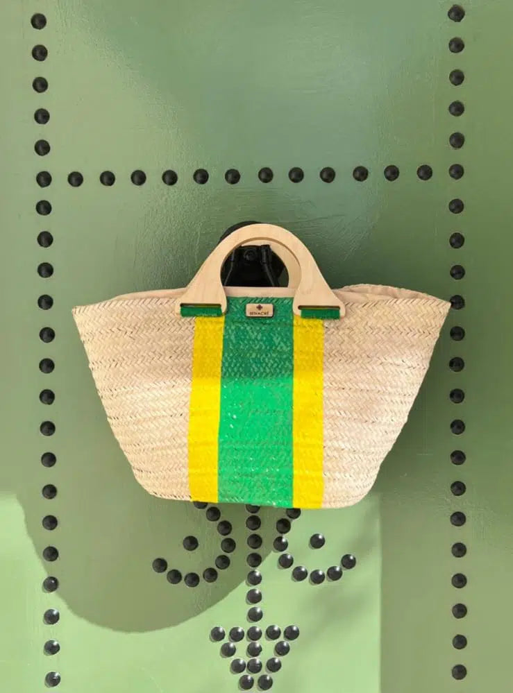 Couffin chic : Élégance bohème et sécurité en vert/jaune citron