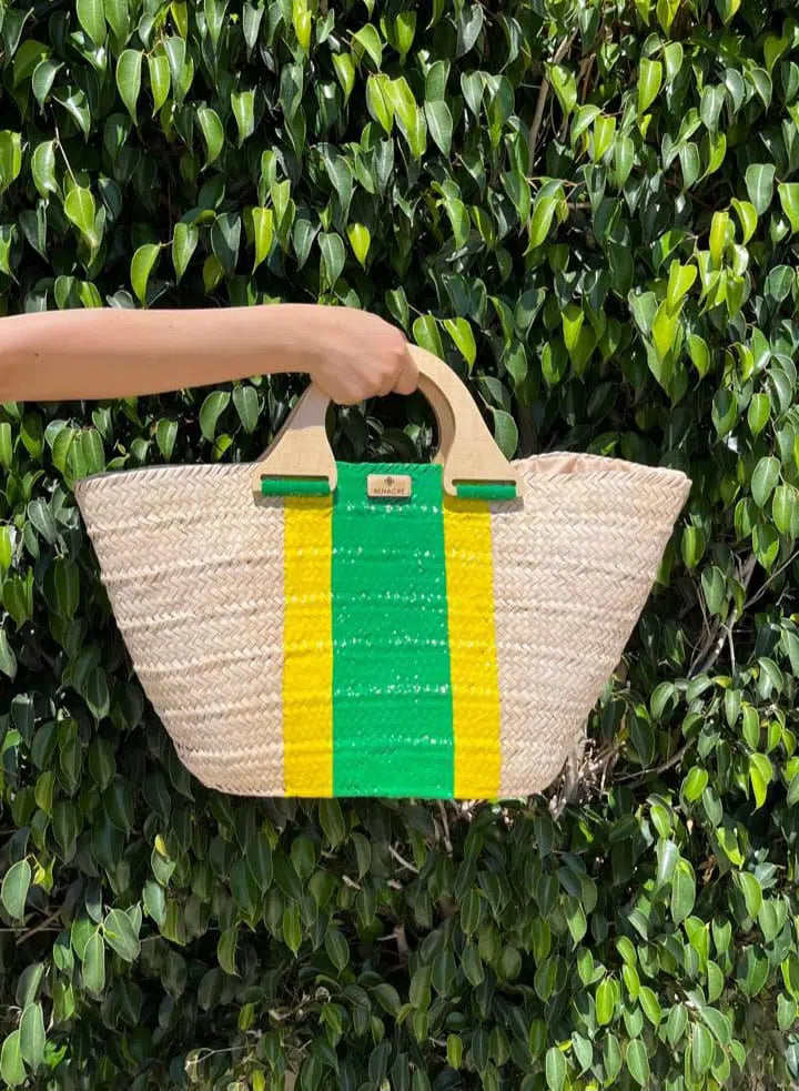 Couffin chic : Élégance bohème et sécurité en vert/jaune citron