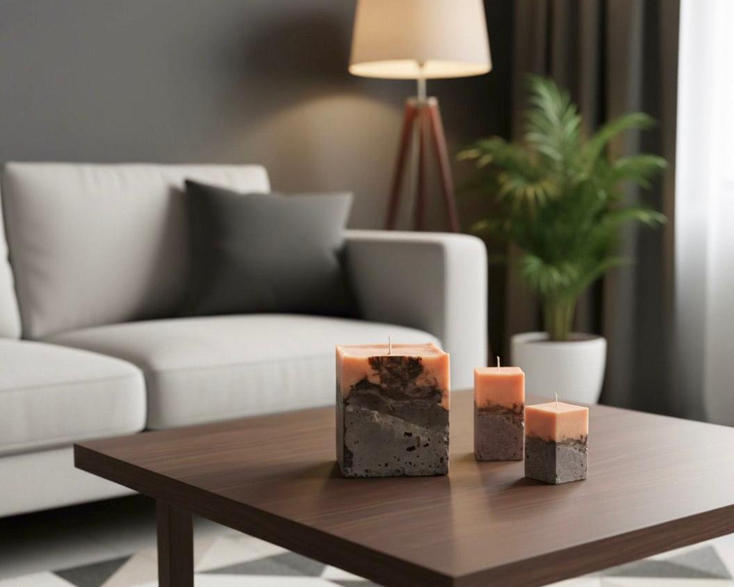 Bougie décorative en béton brut Cube (12 cm)