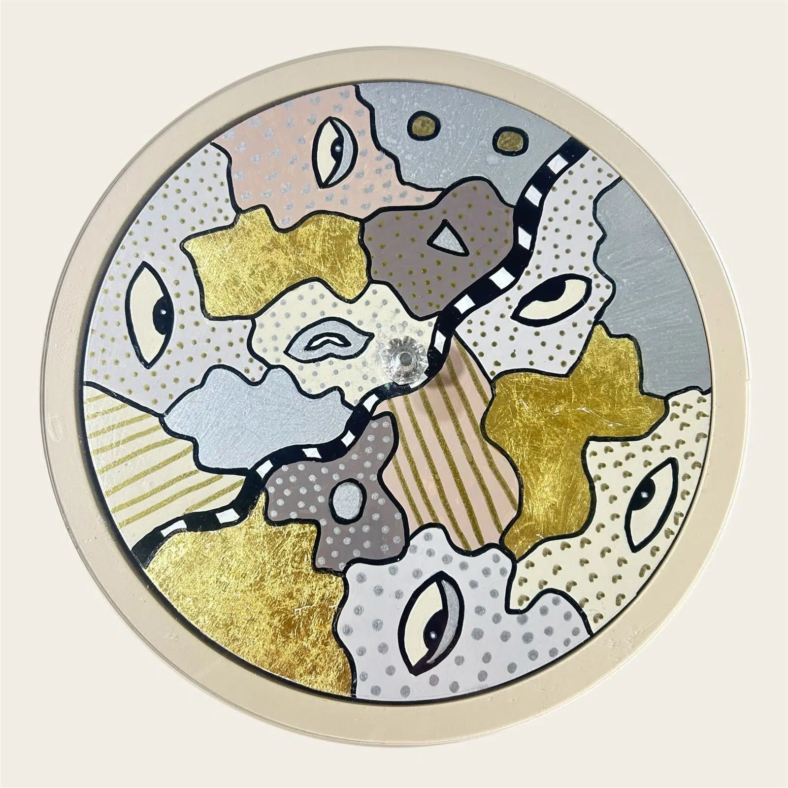 Boite en bois avec couvercle en plexi - Pièce artistique peinte à la main- Motifs beige et doré