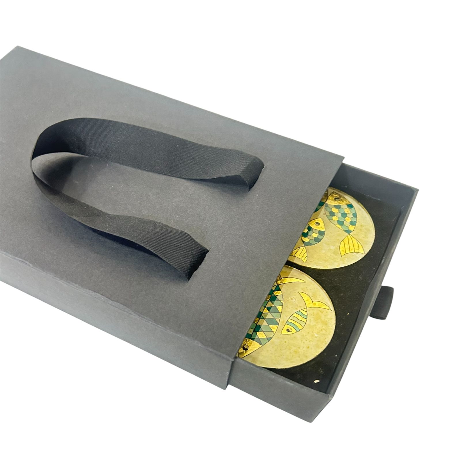 Dessous de verre "POISSONS" à la feuille d'or - Coffret cadeau précieux et élégant -