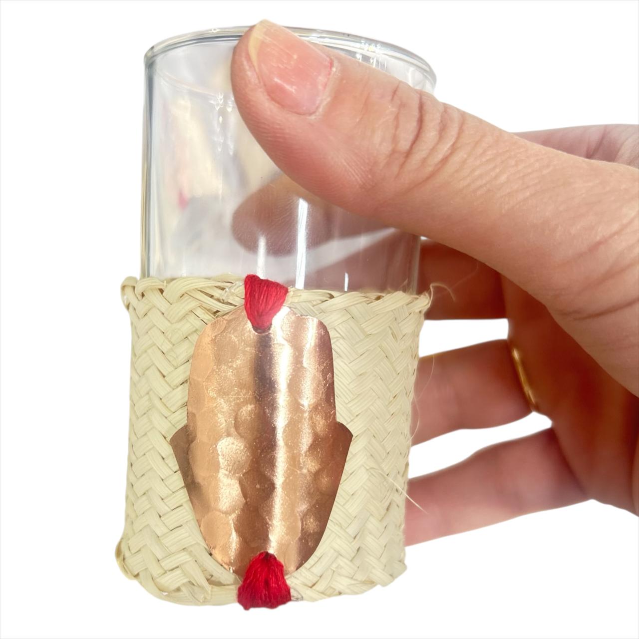 Coffret -de 6 verres à thé khomsa - Paille et cuivre 3 couleurs