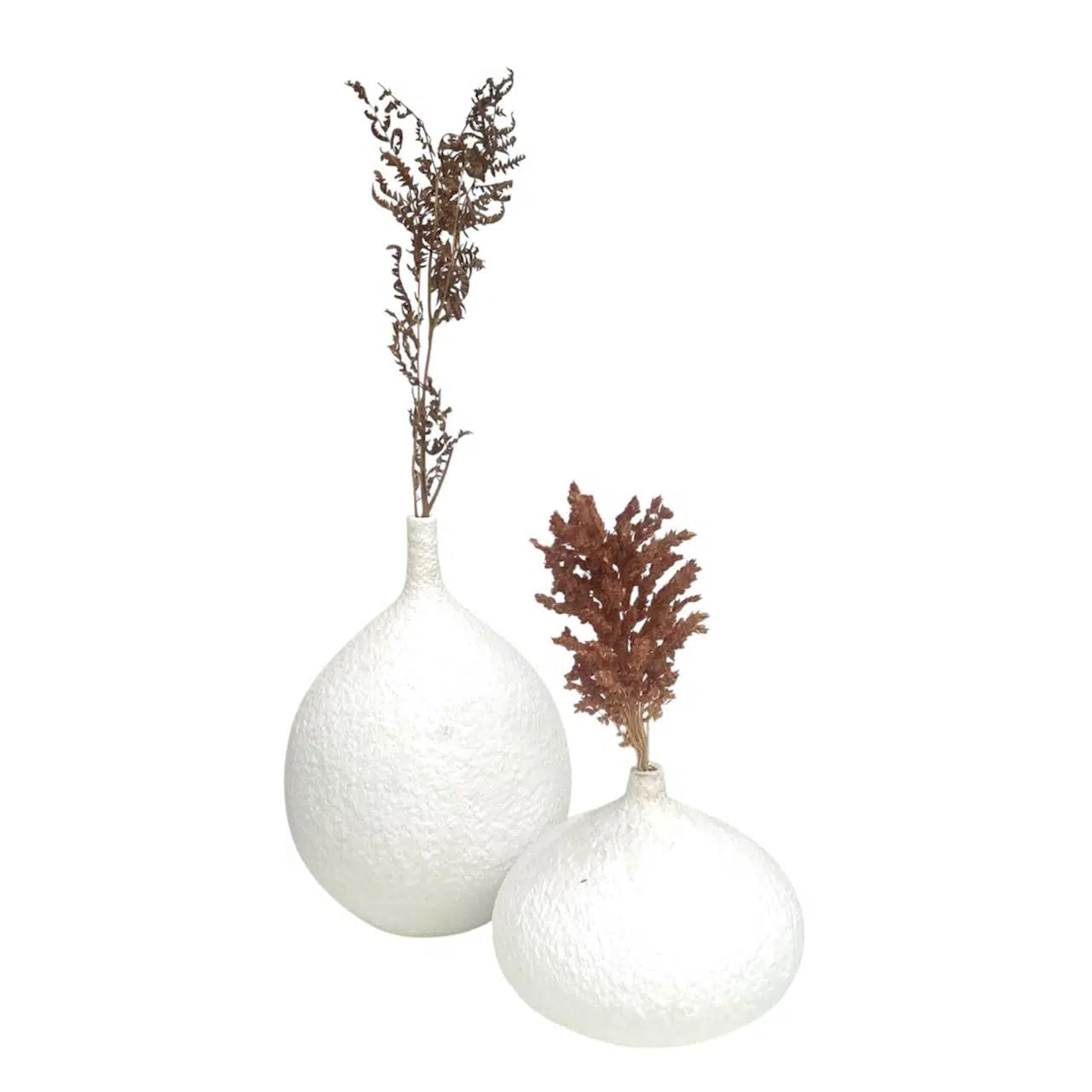 Duo de vases en céramique blanche– Fleurs séchées - style bohème