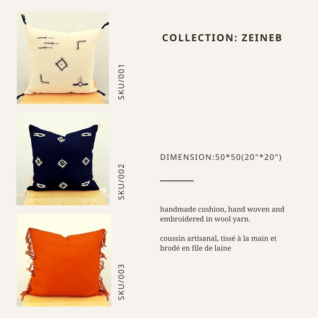 Coussin Noir en Laine avec Motifs Blancs – Artisanal et Écologique
