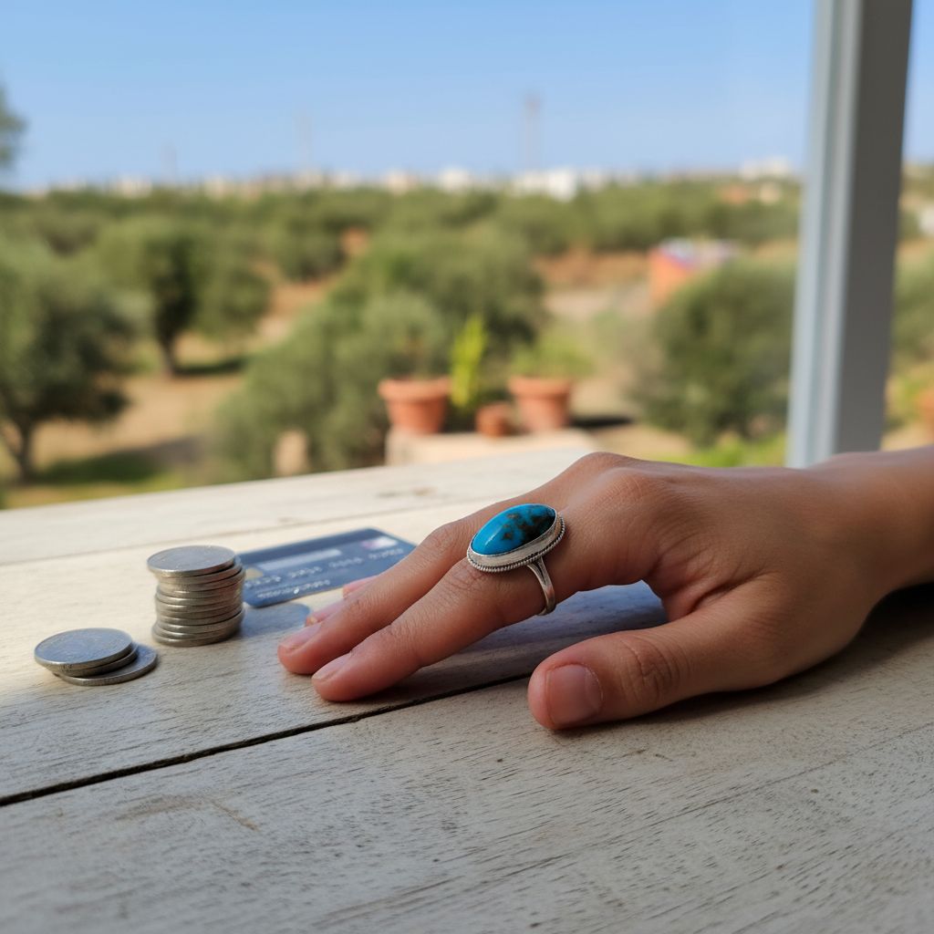 Bague turquoise naturelle en argent 925 taille ajustable