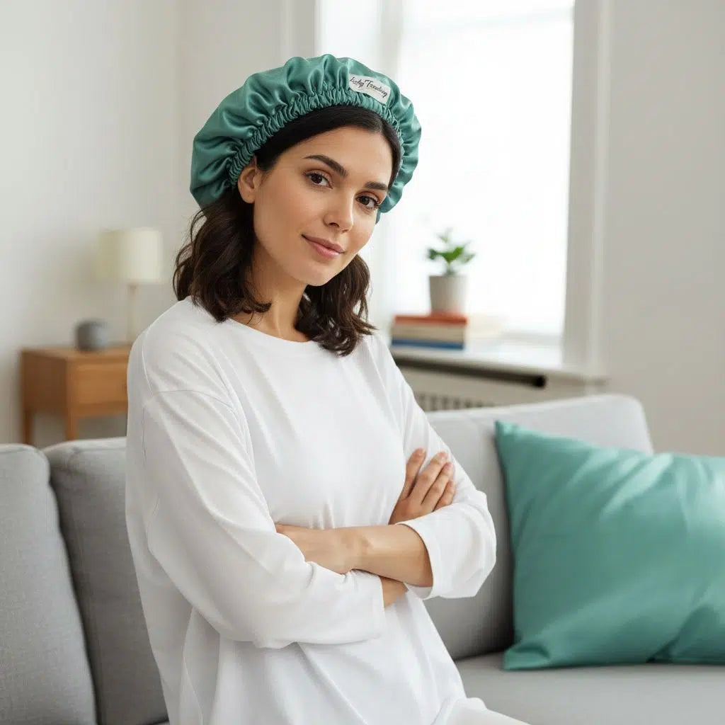 bonnet de nuit satin vert d'eau pour une protection cheveux optimale