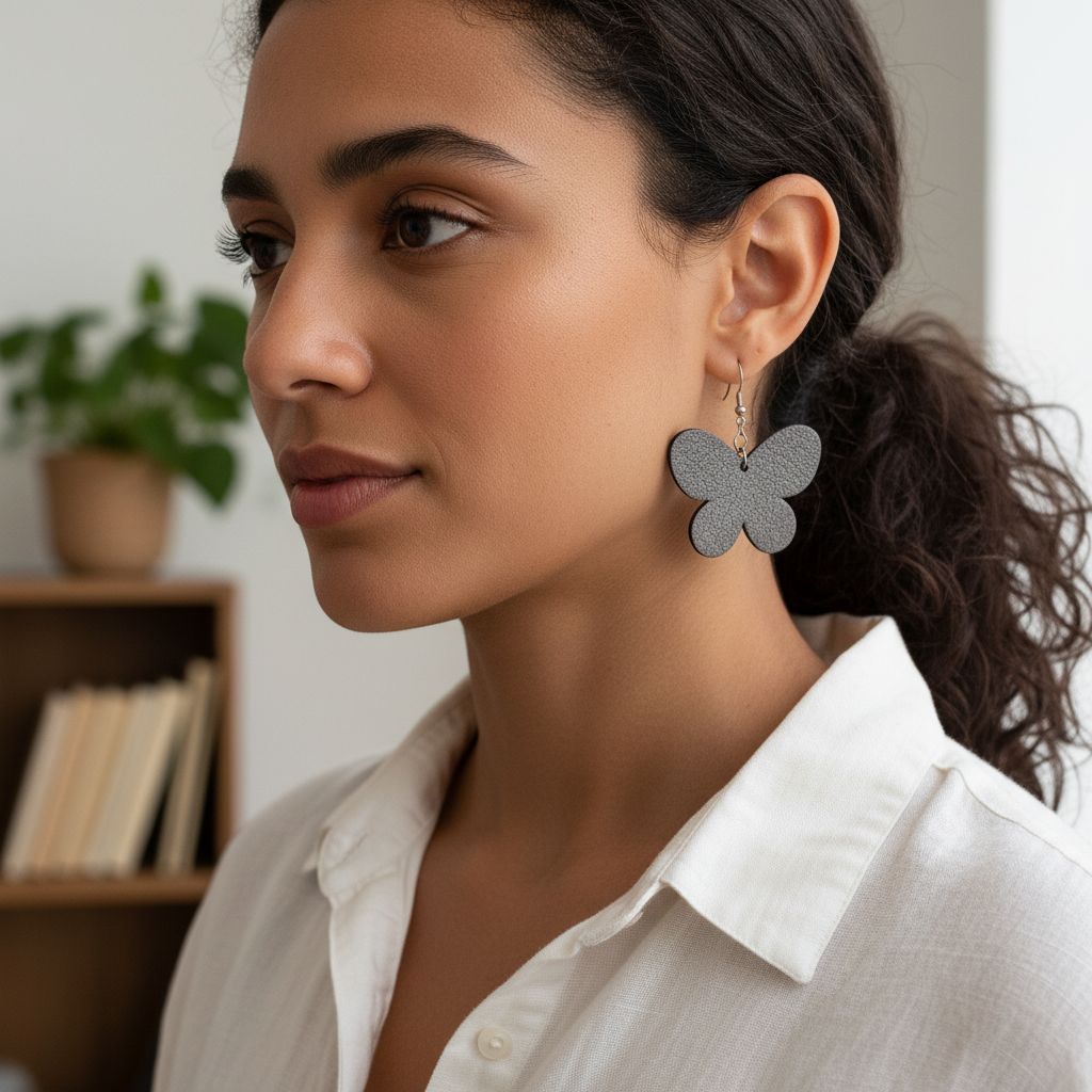 Boucles d'oreilles cuir gris métallisé élégance et charme exclusif