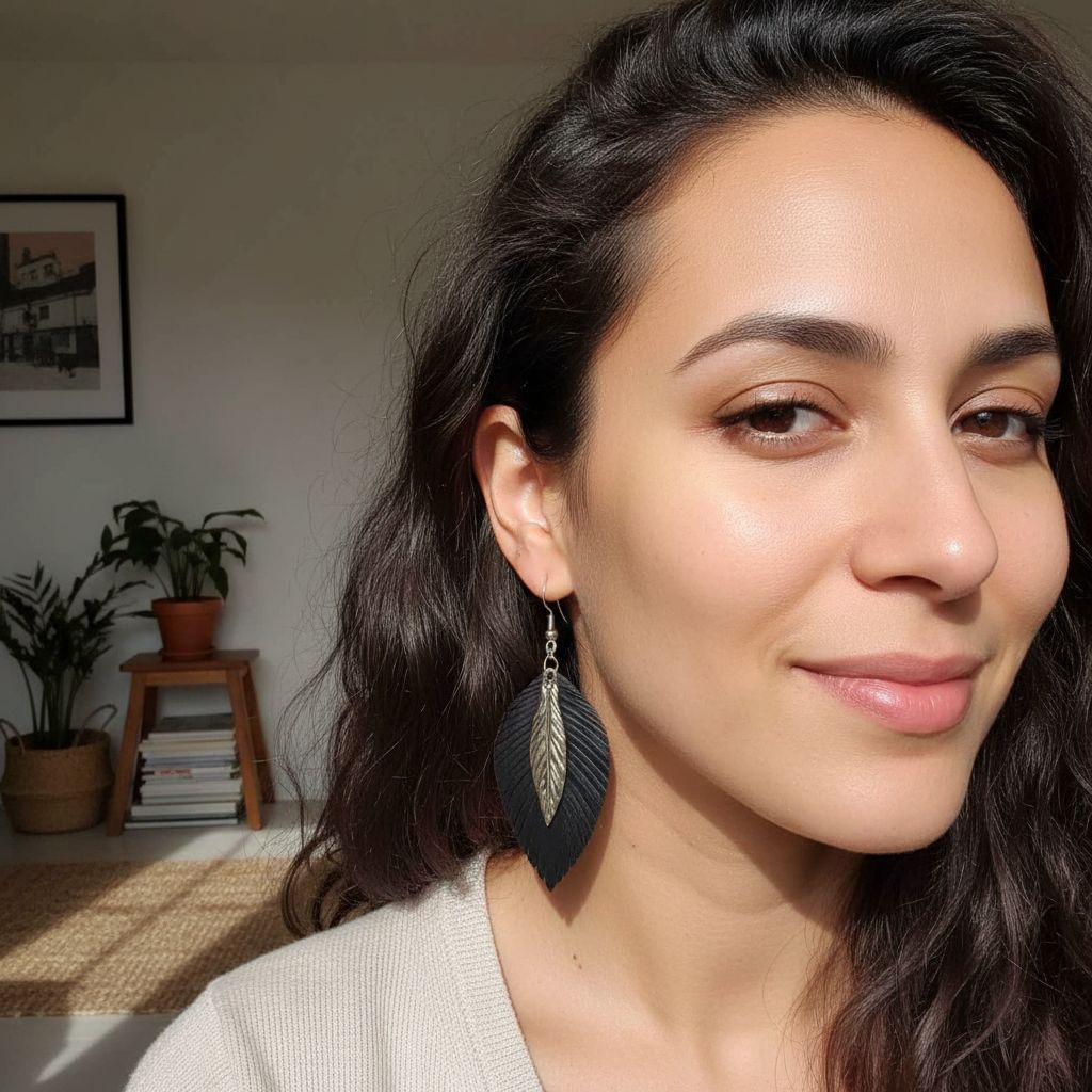 Boucles d'oreilles en cuir noir plume